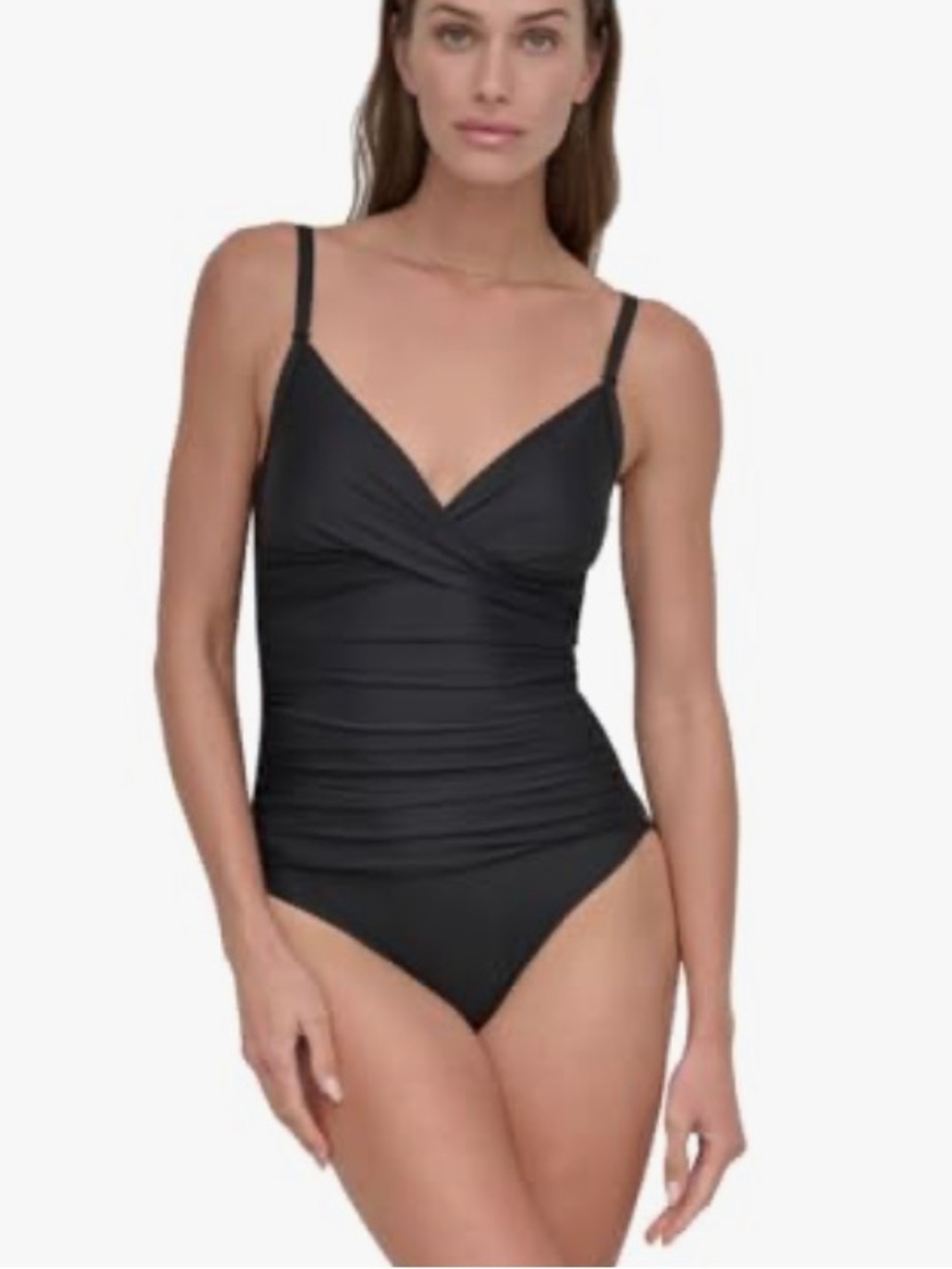 DKNY Women’s Twist Front Tummy Control One-Piece Black Swimsuit NWT - Picture 9 of 10